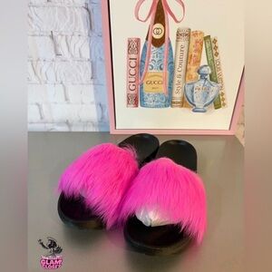 Pink Furry Slide Sandals